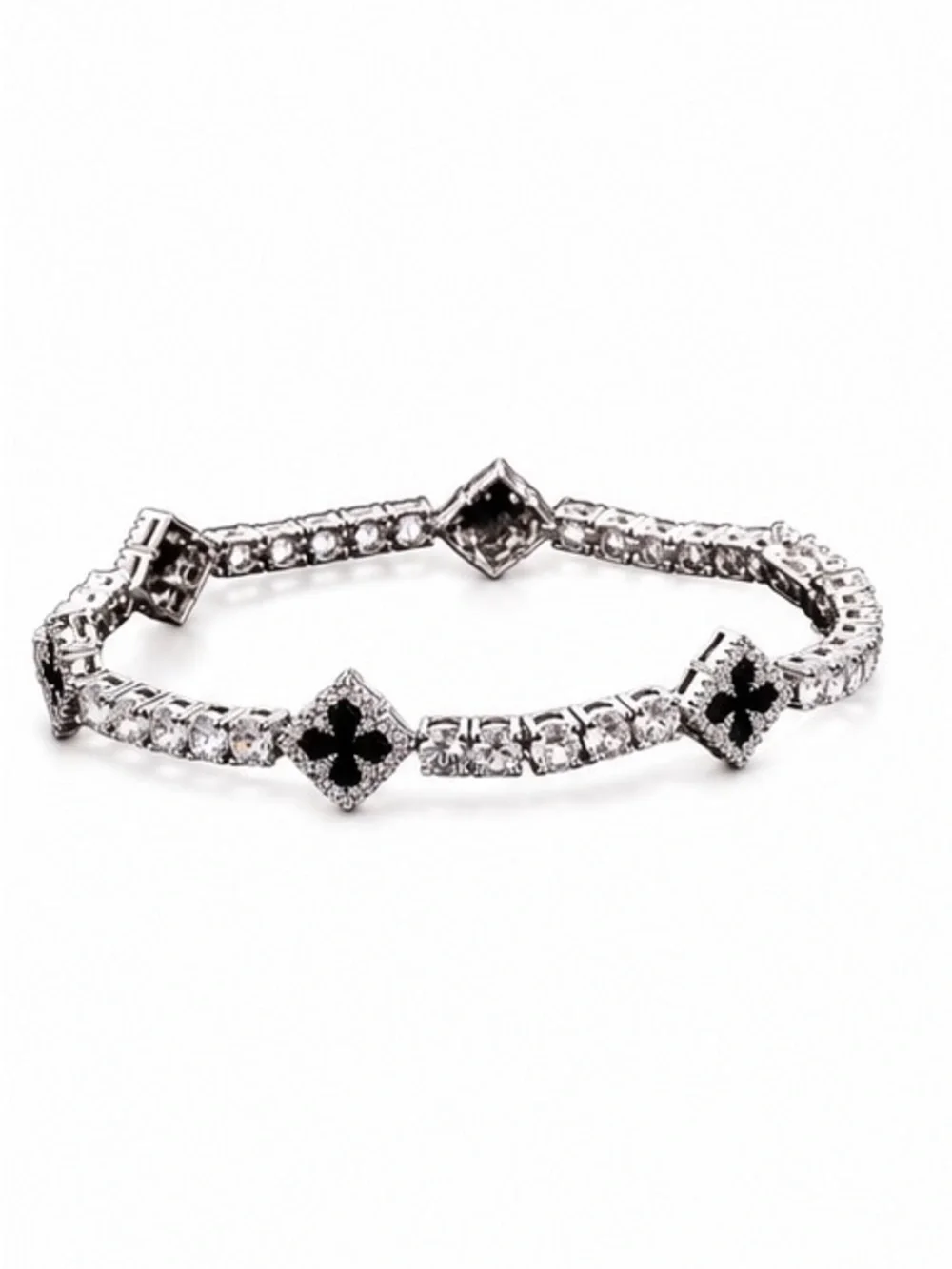 ✨ Lucky Clover Iced-Out Tennis Bracelet | 4mm CZ Chain | Black Enamel Clover 🖤✨ - Picture 8 of 9